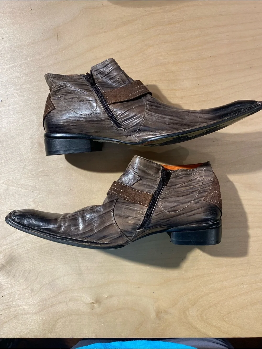 Robert Wayne Men's Brown Leather Ankle Boots with Side Zip Holster 10
